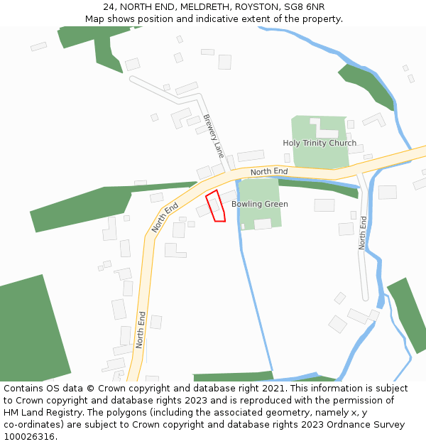 24, NORTH END, MELDRETH, ROYSTON, SG8 6NR: Location map and indicative extent of plot