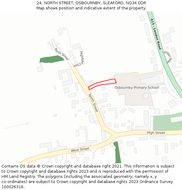 24, NORTH STREET, OSBOURNBY, SLEAFORD, NG34 0DR: Location map and indicative extent of plot