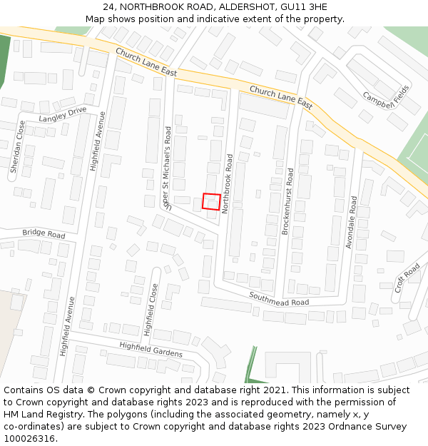 24, NORTHBROOK ROAD, ALDERSHOT, GU11 3HE: Location map and indicative extent of plot