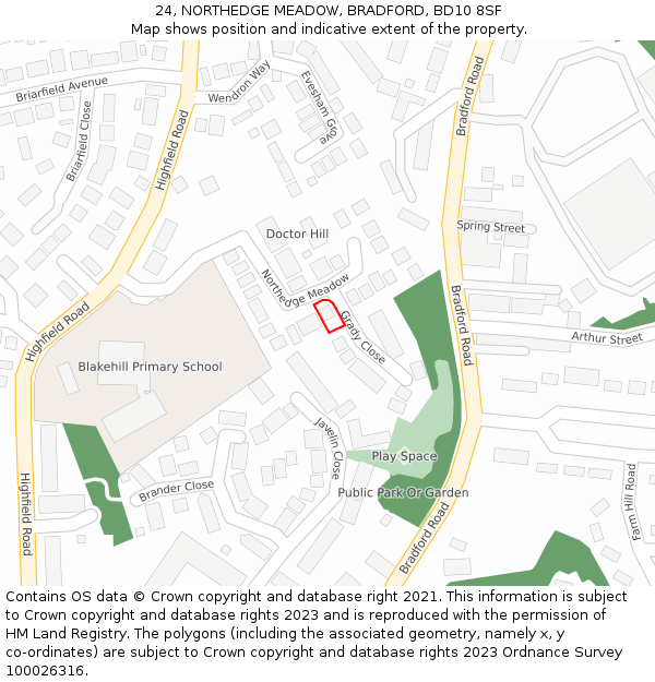 24, NORTHEDGE MEADOW, BRADFORD, BD10 8SF: Location map and indicative extent of plot