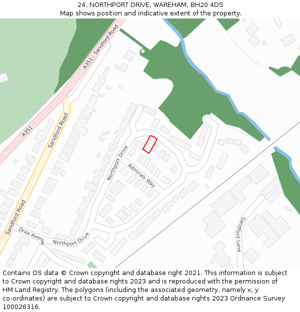 24, NORTHPORT DRIVE, WAREHAM, BH20 4DS: Location map and indicative extent of plot