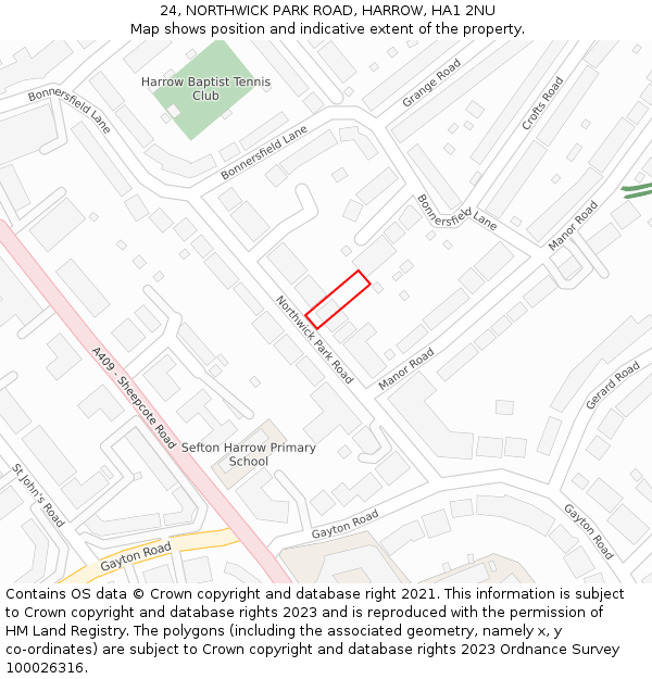 24, NORTHWICK PARK ROAD, HARROW, HA1 2NU: Location map and indicative extent of plot