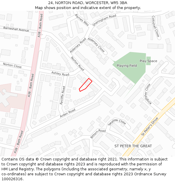 24, NORTON ROAD, WORCESTER, WR5 3BA: Location map and indicative extent of plot