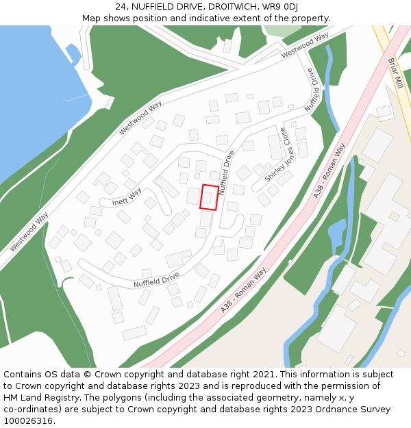 24, NUFFIELD DRIVE, DROITWICH, WR9 0DJ: Location map and indicative extent of plot