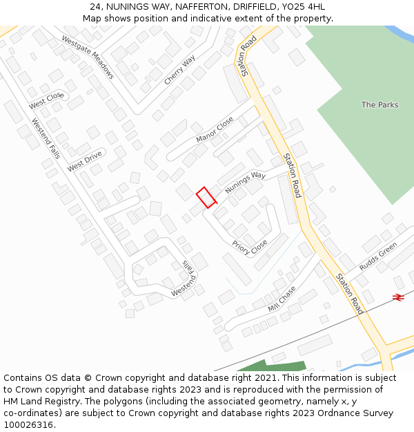 24, NUNINGS WAY, NAFFERTON, DRIFFIELD, YO25 4HL: Location map and indicative extent of plot