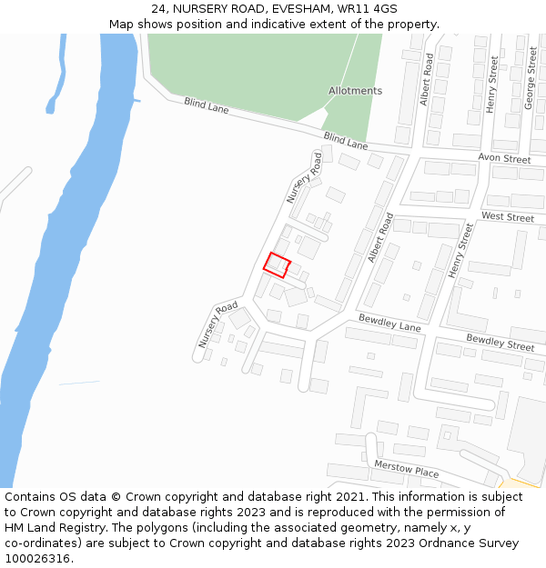 24, NURSERY ROAD, EVESHAM, WR11 4GS: Location map and indicative extent of plot