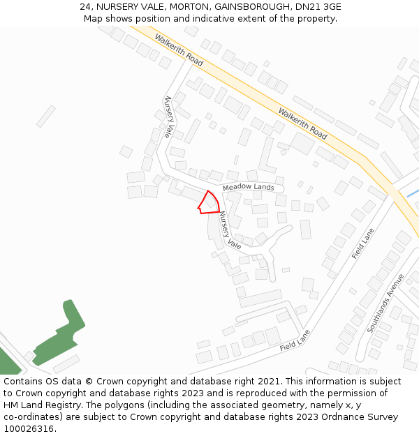 24, NURSERY VALE, MORTON, GAINSBOROUGH, DN21 3GE: Location map and indicative extent of plot
