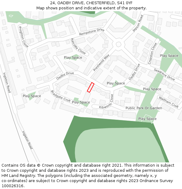 24, OADBY DRIVE, CHESTERFIELD, S41 0YF: Location map and indicative extent of plot