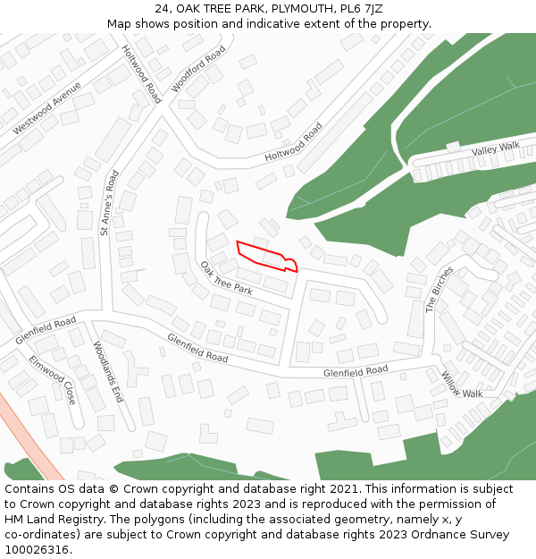 24, OAK TREE PARK, PLYMOUTH, PL6 7JZ: Location map and indicative extent of plot