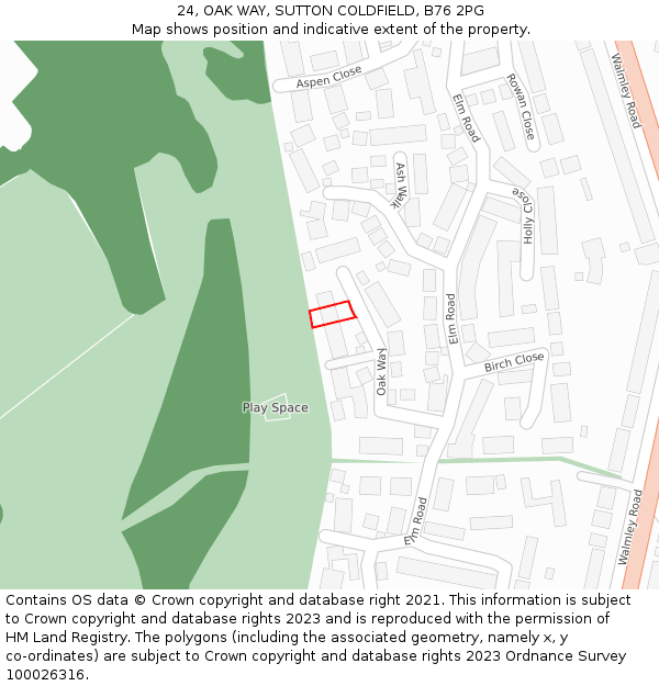 24, OAK WAY, SUTTON COLDFIELD, B76 2PG: Location map and indicative extent of plot