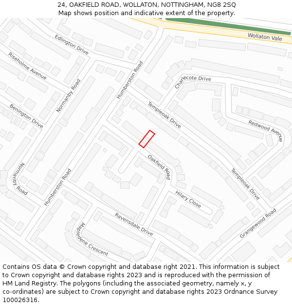 24, OAKFIELD ROAD, WOLLATON, NOTTINGHAM, NG8 2SQ: Location map and indicative extent of plot