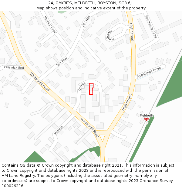 24, OAKRITS, MELDRETH, ROYSTON, SG8 6JH: Location map and indicative extent of plot