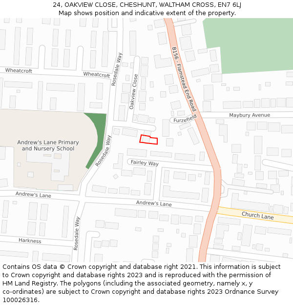 24, OAKVIEW CLOSE, CHESHUNT, WALTHAM CROSS, EN7 6LJ: Location map and indicative extent of plot