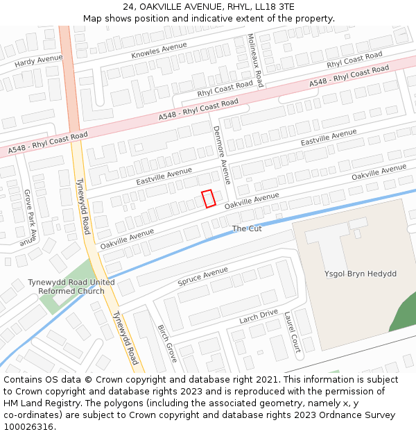 24, OAKVILLE AVENUE, RHYL, LL18 3TE: Location map and indicative extent of plot