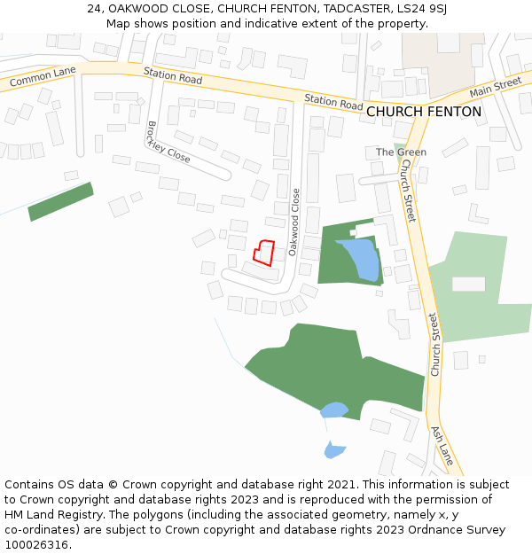 24, OAKWOOD CLOSE, CHURCH FENTON, TADCASTER, LS24 9SJ: Location map and indicative extent of plot