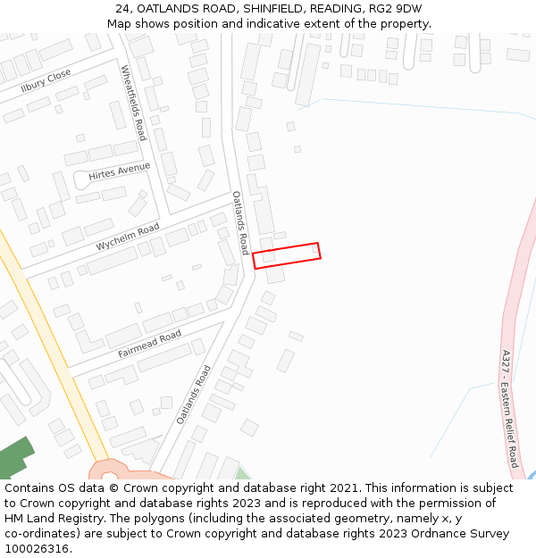 24, OATLANDS ROAD, SHINFIELD, READING, RG2 9DW: Location map and indicative extent of plot