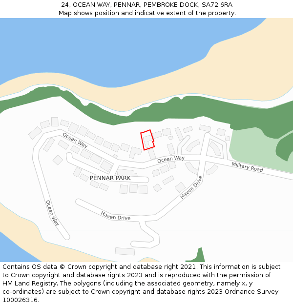 24, OCEAN WAY, PENNAR, PEMBROKE DOCK, SA72 6RA: Location map and indicative extent of plot