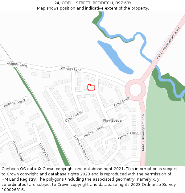 24, ODELL STREET, REDDITCH, B97 6RY: Location map and indicative extent of plot