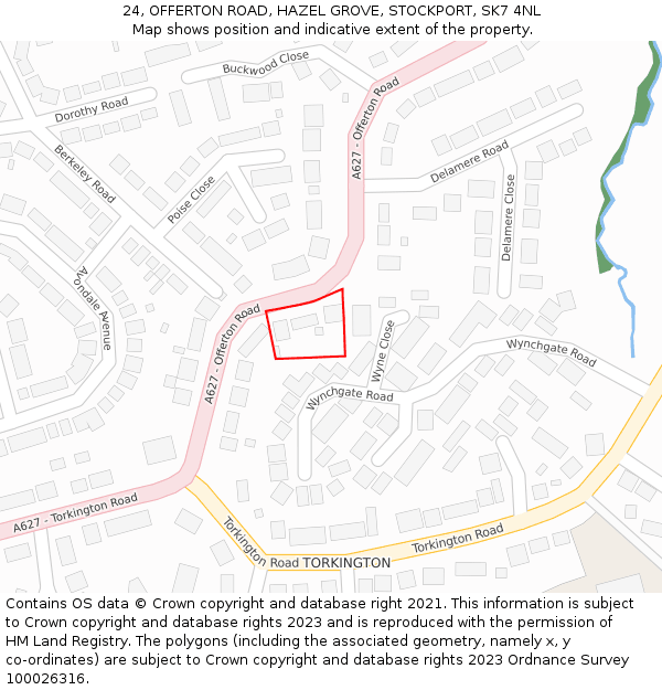 24, OFFERTON ROAD, HAZEL GROVE, STOCKPORT, SK7 4NL: Location map and indicative extent of plot