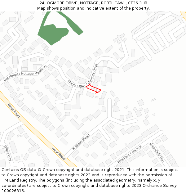 24, OGMORE DRIVE, NOTTAGE, PORTHCAWL, CF36 3HR: Location map and indicative extent of plot