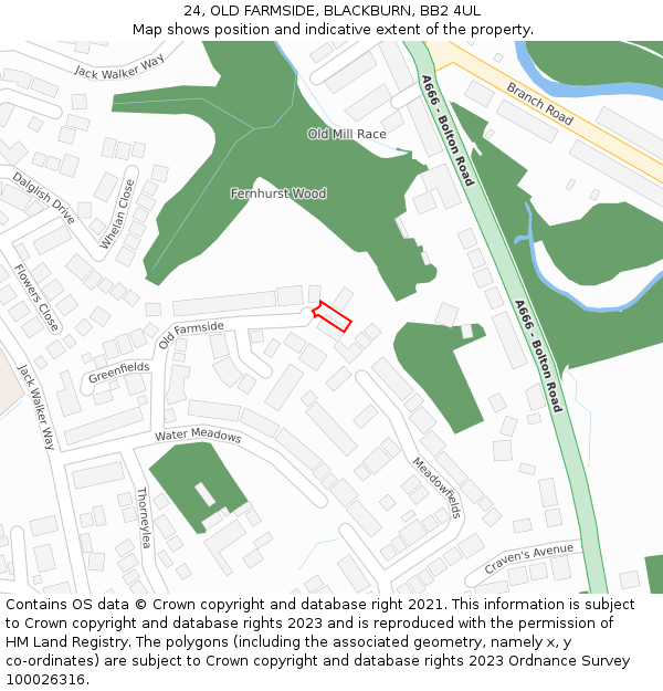 24, OLD FARMSIDE, BLACKBURN, BB2 4UL: Location map and indicative extent of plot