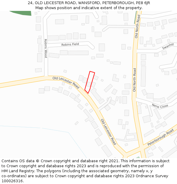 24, OLD LEICESTER ROAD, WANSFORD, PETERBOROUGH, PE8 6JR: Location map and indicative extent of plot