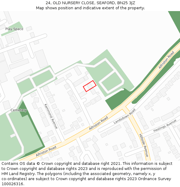24, OLD NURSERY CLOSE, SEAFORD, BN25 3JZ: Location map and indicative extent of plot