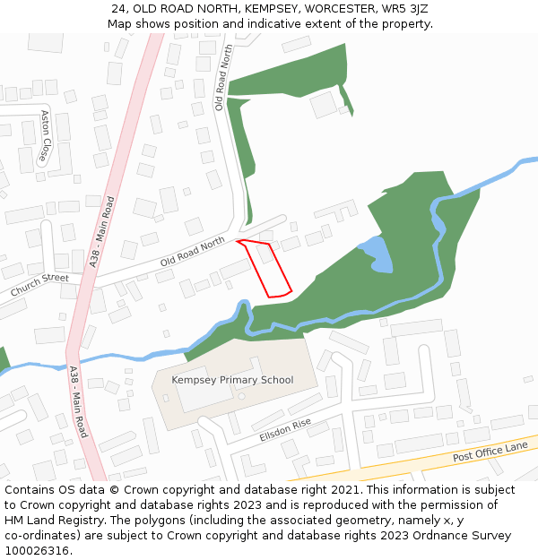 24, OLD ROAD NORTH, KEMPSEY, WORCESTER, WR5 3JZ: Location map and indicative extent of plot