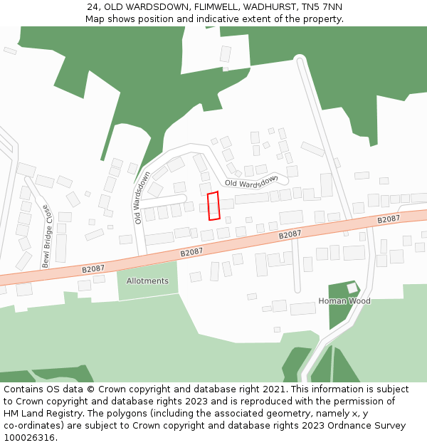 24, OLD WARDSDOWN, FLIMWELL, WADHURST, TN5 7NN: Location map and indicative extent of plot