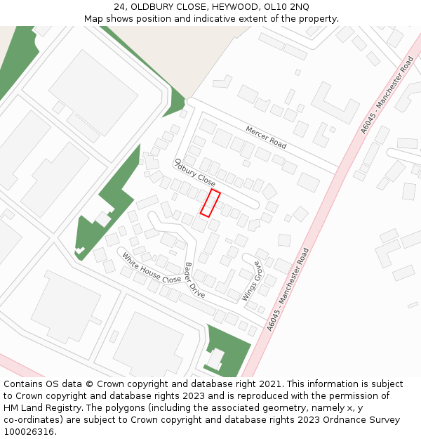 24, OLDBURY CLOSE, HEYWOOD, OL10 2NQ: Location map and indicative extent of plot