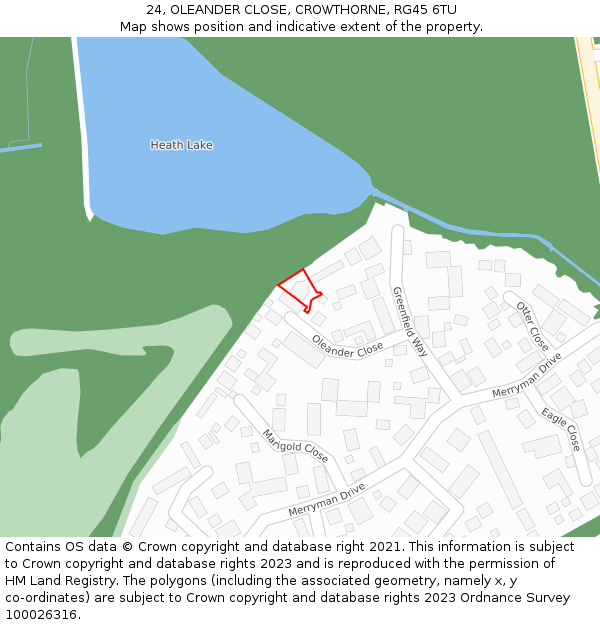 24, OLEANDER CLOSE, CROWTHORNE, RG45 6TU: Location map and indicative extent of plot