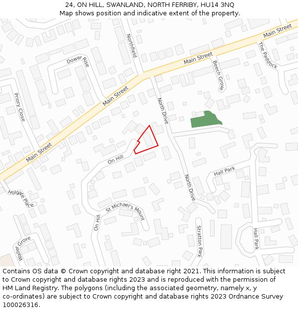 24, ON HILL, SWANLAND, NORTH FERRIBY, HU14 3NQ: Location map and indicative extent of plot