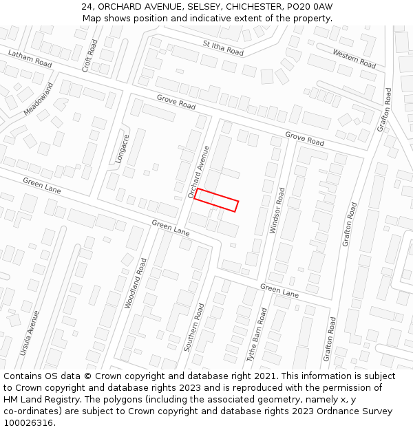 24, ORCHARD AVENUE, SELSEY, CHICHESTER, PO20 0AW: Location map and indicative extent of plot