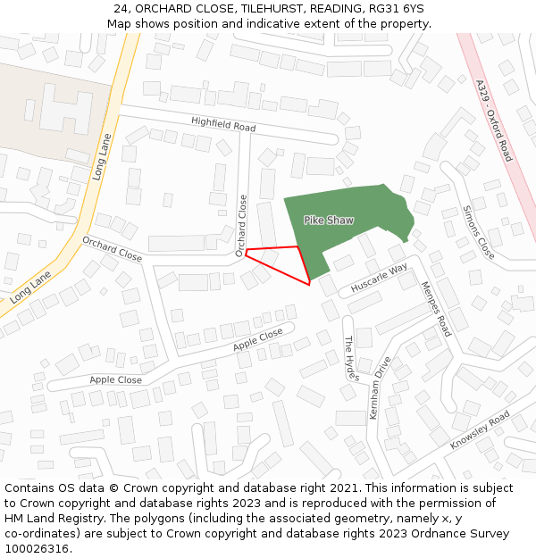24, ORCHARD CLOSE, TILEHURST, READING, RG31 6YS: Location map and indicative extent of plot