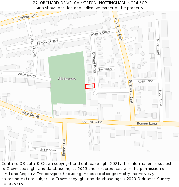 24, ORCHARD DRIVE, CALVERTON, NOTTINGHAM, NG14 6GP: Location map and indicative extent of plot