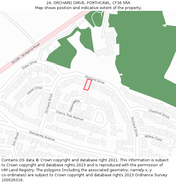 24, ORCHARD DRIVE, PORTHCAWL, CF36 5RA: Location map and indicative extent of plot
