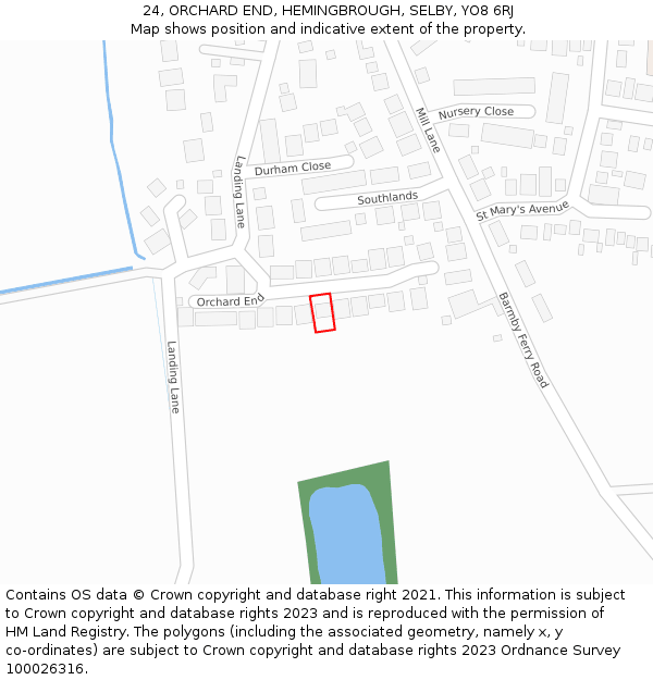 24, ORCHARD END, HEMINGBROUGH, SELBY, YO8 6RJ: Location map and indicative extent of plot