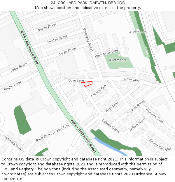 24, ORCHARD PARK, DARWEN, BB3 1DS: Location map and indicative extent of plot