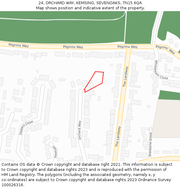 24, ORCHARD WAY, KEMSING, SEVENOAKS, TN15 6QA: Location map and indicative extent of plot