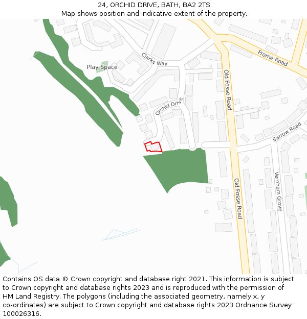 24, ORCHID DRIVE, BATH, BA2 2TS: Location map and indicative extent of plot