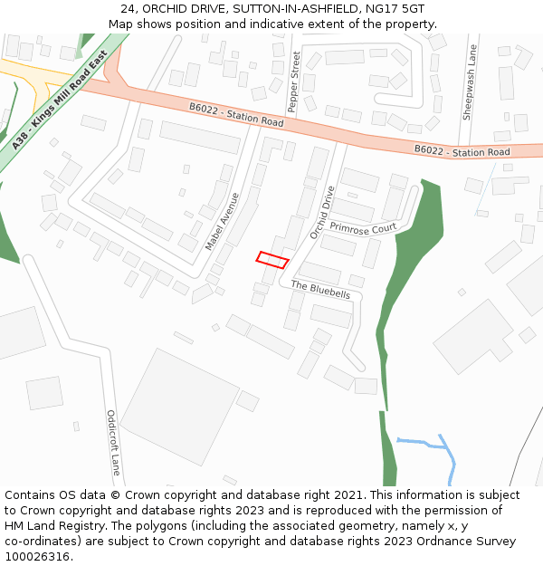 24, ORCHID DRIVE, SUTTON-IN-ASHFIELD, NG17 5GT: Location map and indicative extent of plot