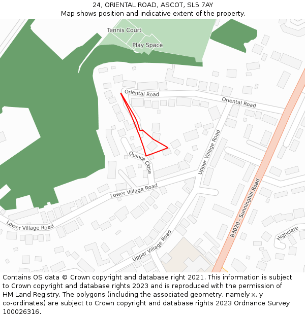 24, ORIENTAL ROAD, ASCOT, SL5 7AY: Location map and indicative extent of plot