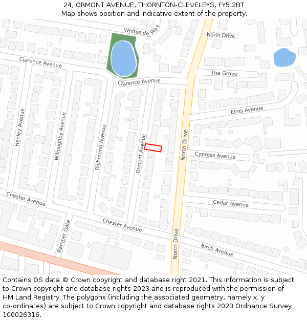 24, ORMONT AVENUE, THORNTON-CLEVELEYS, FY5 2BT: Location map and indicative extent of plot