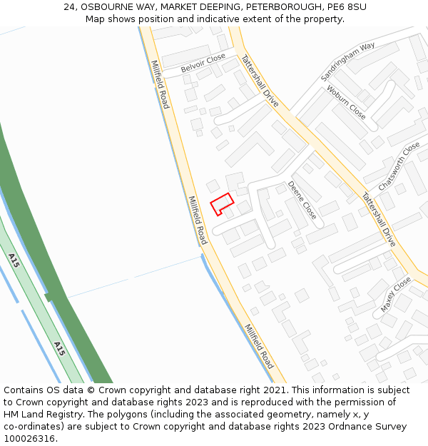 24, OSBOURNE WAY, MARKET DEEPING, PETERBOROUGH, PE6 8SU: Location map and indicative extent of plot