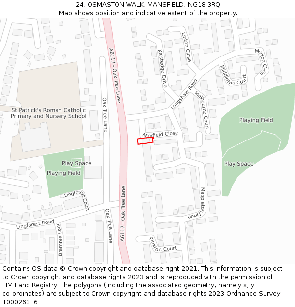 24, OSMASTON WALK, MANSFIELD, NG18 3RQ: Location map and indicative extent of plot