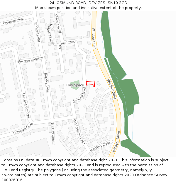 24, OSMUND ROAD, DEVIZES, SN10 3GD: Location map and indicative extent of plot