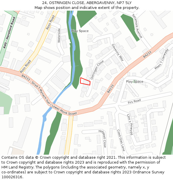 24, OSTRINGEN CLOSE, ABERGAVENNY, NP7 5LY: Location map and indicative extent of plot
