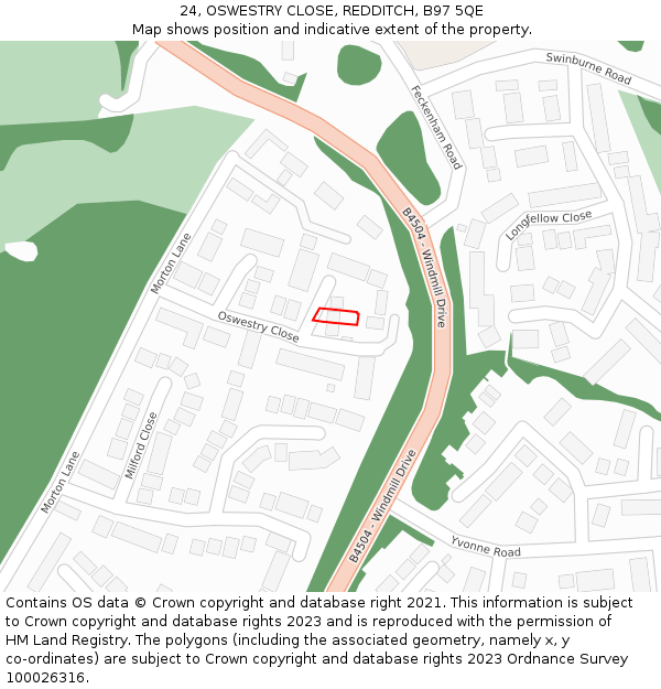 24, OSWESTRY CLOSE, REDDITCH, B97 5QE: Location map and indicative extent of plot