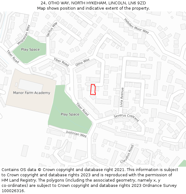 24, OTHO WAY, NORTH HYKEHAM, LINCOLN, LN6 9ZD: Location map and indicative extent of plot