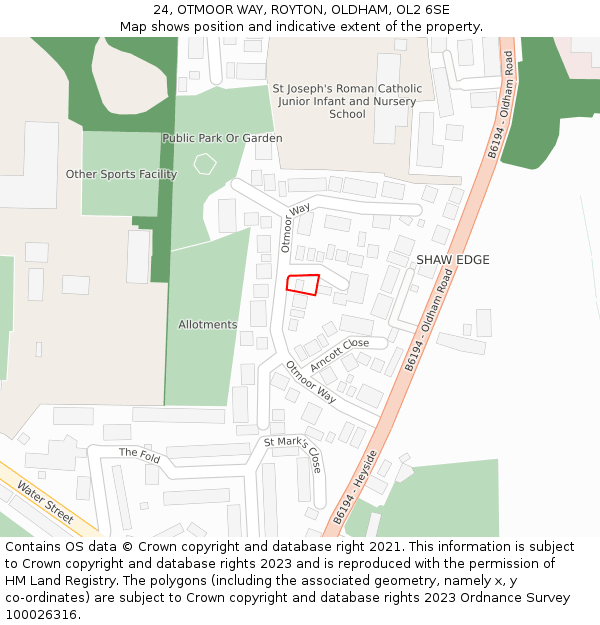 24, OTMOOR WAY, ROYTON, OLDHAM, OL2 6SE: Location map and indicative extent of plot